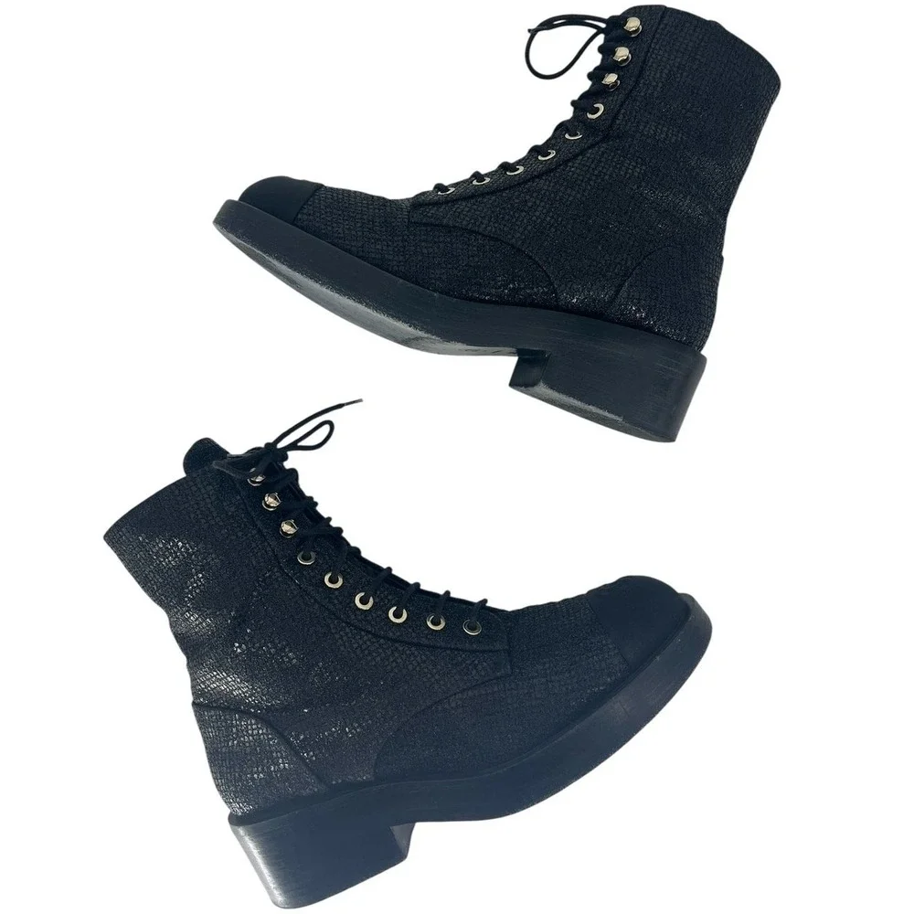 Chanel‎ 2022 CC Logo Glitter Combat Boots Black Runway Virginie Viard 38.5